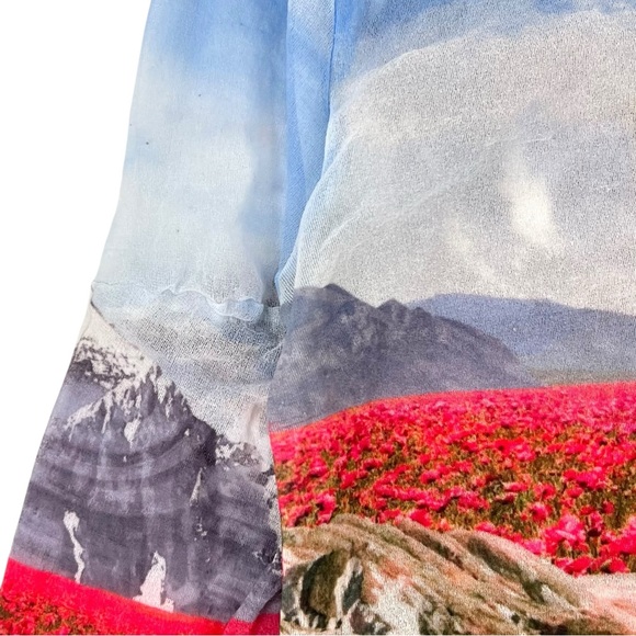 Acne Studios Denise Blue Rabbit Landscape Print Long Sleeve Turtleneck Mesh Top - Picture 13 of 15